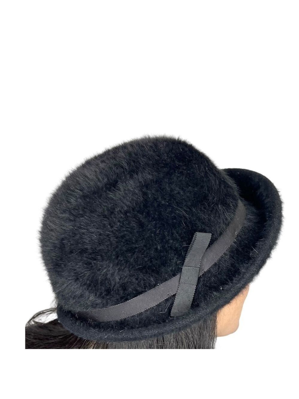 Vintage 80s KANGOL made in England fuzzy black retro trilby hat furgora